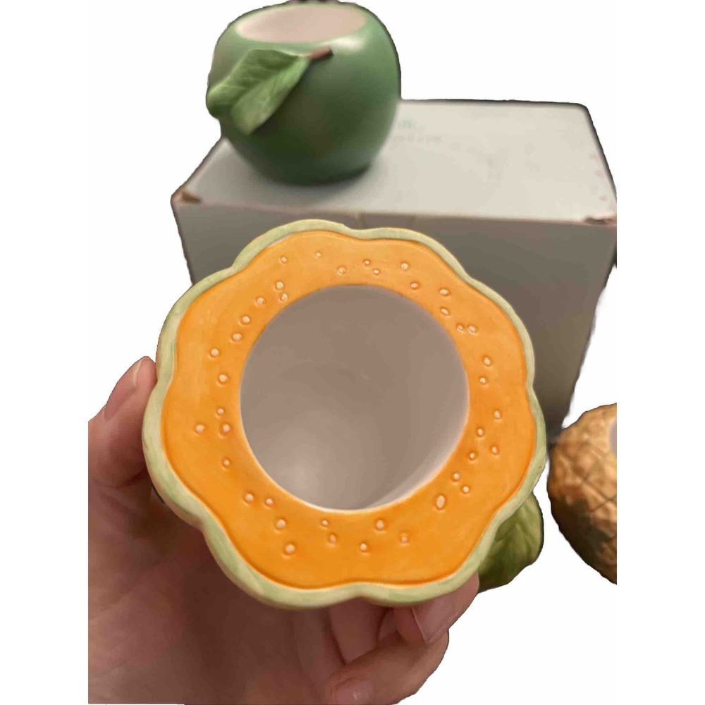 4 Partylite Tea Votive Porcelain Fruits Candle Holder Apple Pineapple Cantaloupe - Picture 14 of 16